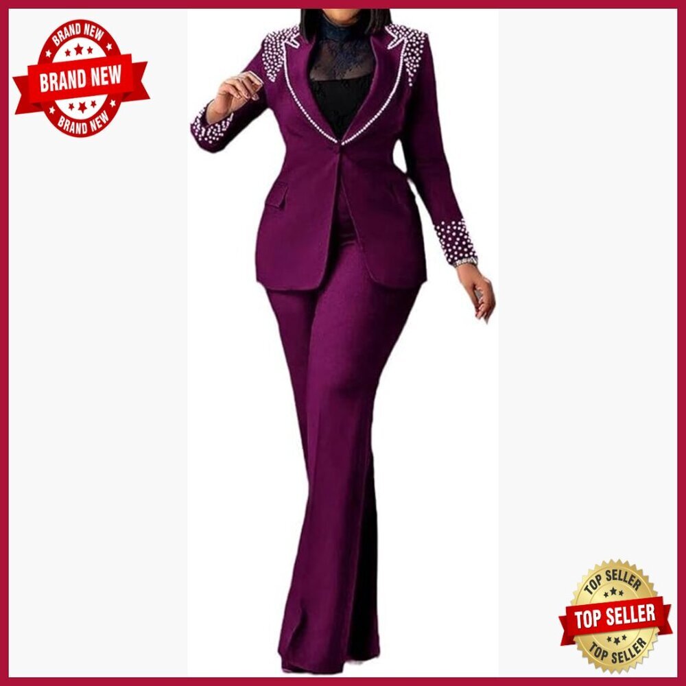 Women's 2-Piece Blazer Pants Set Long Sleeve Slim Fit Business Suit